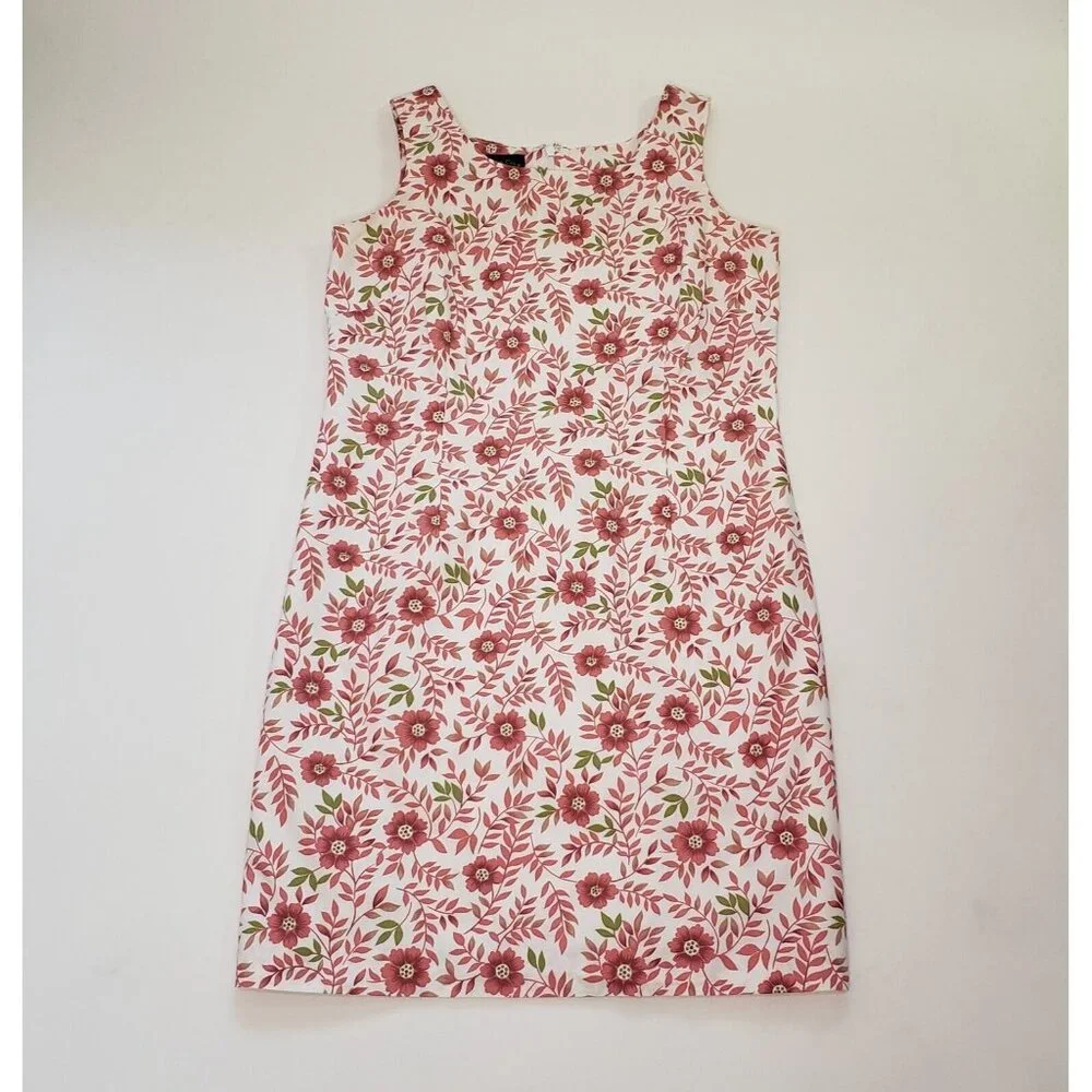 Charter Club Sheath Dress Women's Size 10 Cotton Pink Poppy Floral Zipper VTG - Picture 15 of 16